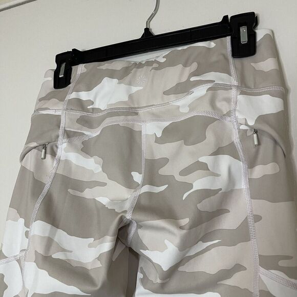 ATHLETA salutation ivory tan camo combo cropped leggings side zip pockets Small - Picture 3 of 6